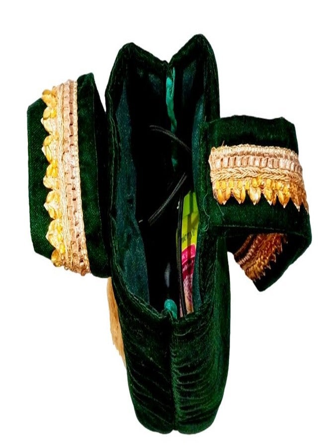 athizay Ethnic Handbags for Women Royal Gold Green Velvet potli bags Handcrafted Small Purses and Pouches - Image 3